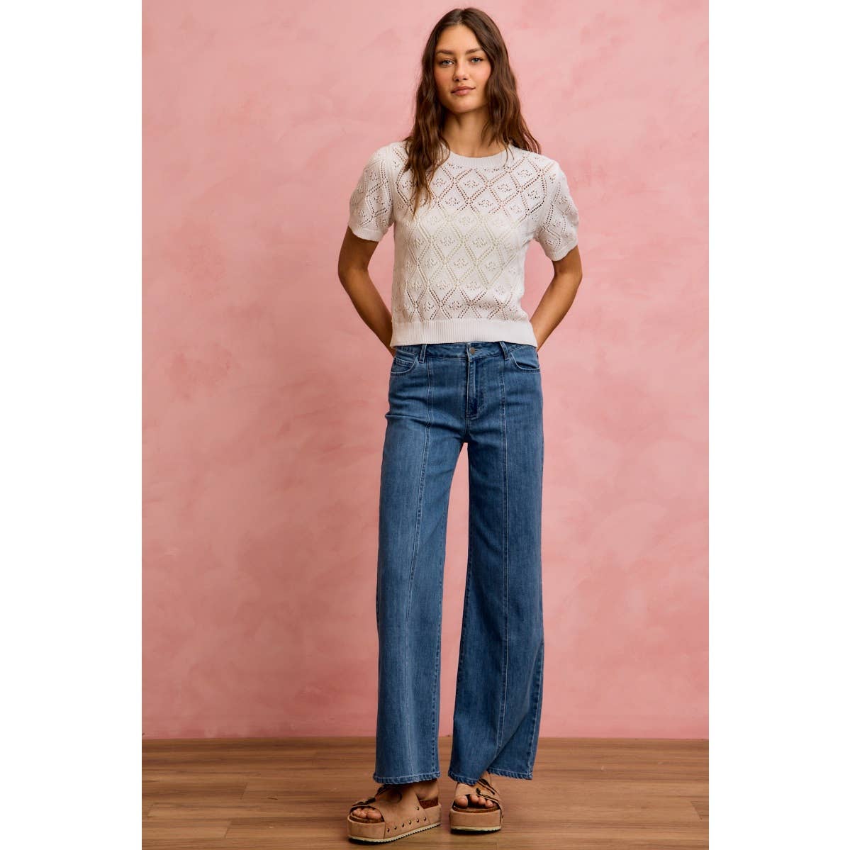 SEAM DETAIL MID RISE STRETCH DENIM JEANS PANTS