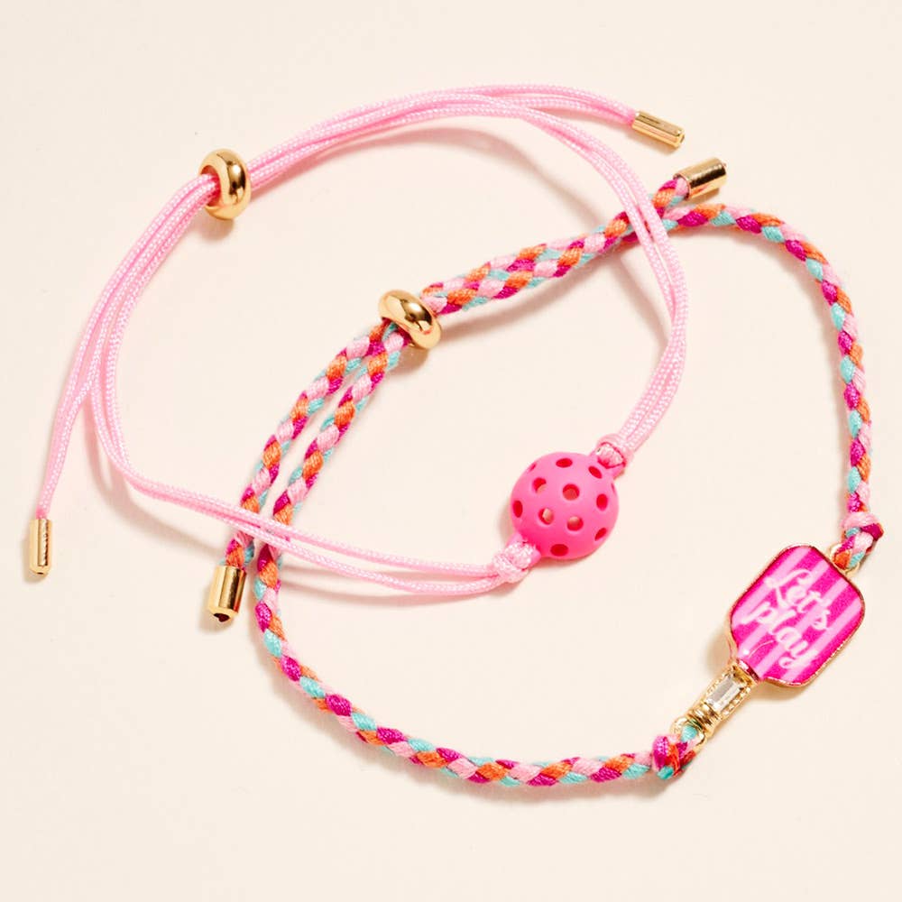 2PCS - LETS PLAY Pickleball Paddle Ball Accent Adjustable Cinch Pull Tie Bracelets