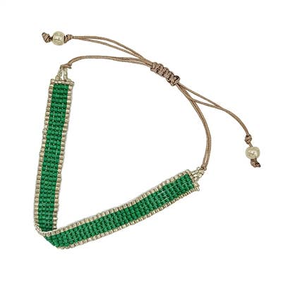 Green Seed Bead Thin Pull String Bracelet