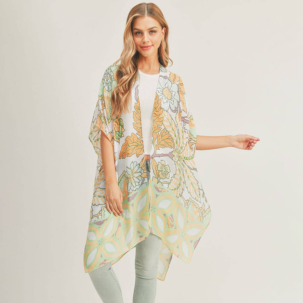 Flower Leaf Print Kimono