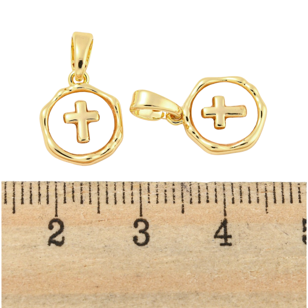 TCB Gold Pave Shell Cross Charm