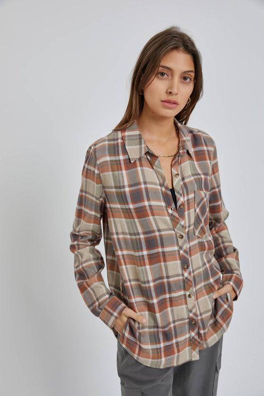 PLUS SIZE CLASSIC SAGE PLAID FLANNEL SHIRT