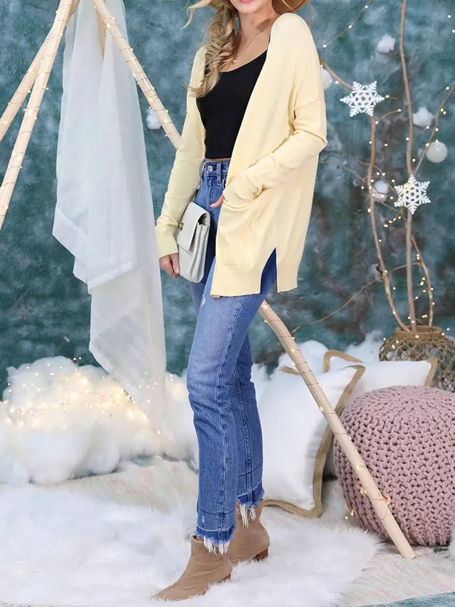Long Open Front Knit Cardigan Cozy Wrap-Style