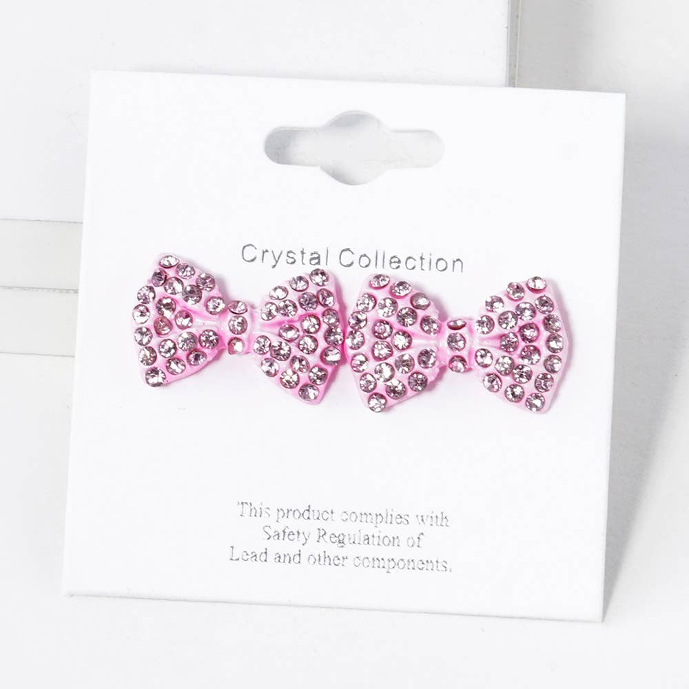 Crystal Rhinestone Bow Stud Earrings: Peridot