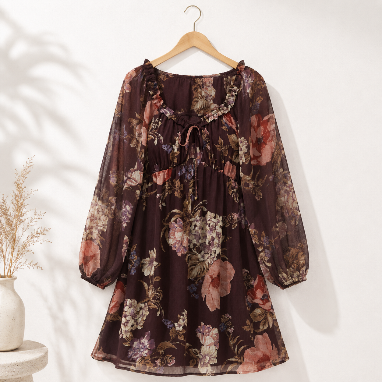VINTAGE FLORAL EMPIRE MINI DRESS: EGMAL / S