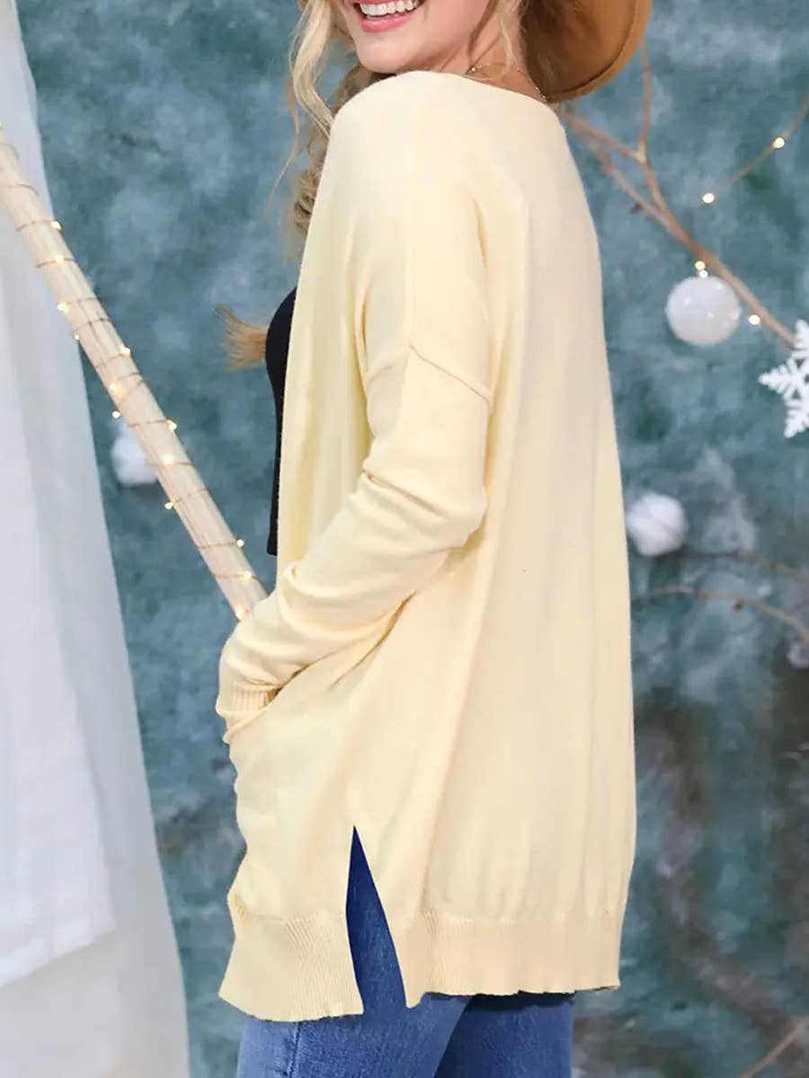 Long Open Front Knit Cardigan Cozy Wrap-Style