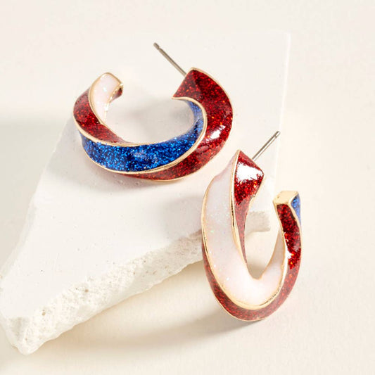 American USA Sparkle Twisted Hoop Earrings