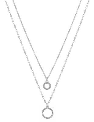 Silver Pave Circle Layered with Gold Circle16"-18" Necklace