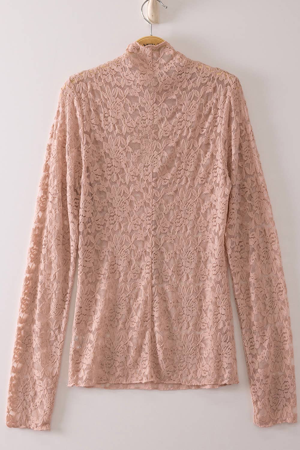 High Neck Fitted Sheer Mesh Lace Knit Top