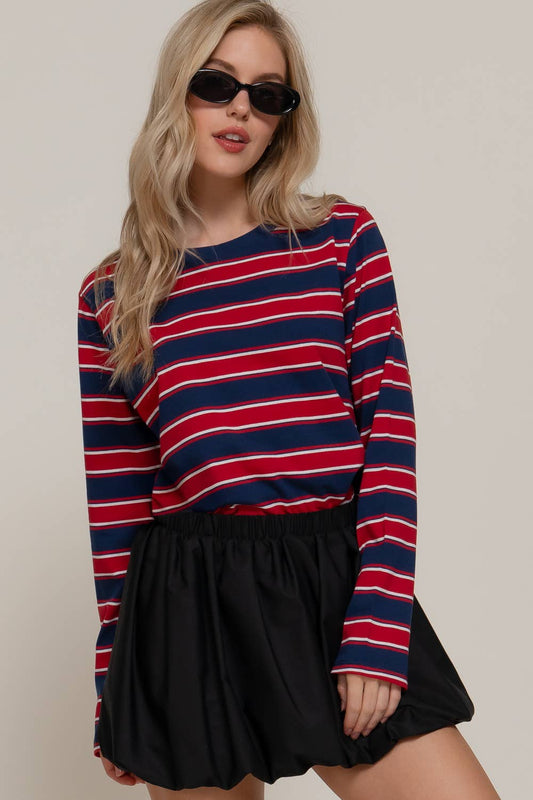 Long Sleeve Crew Neck Multi Stripe Knit Top