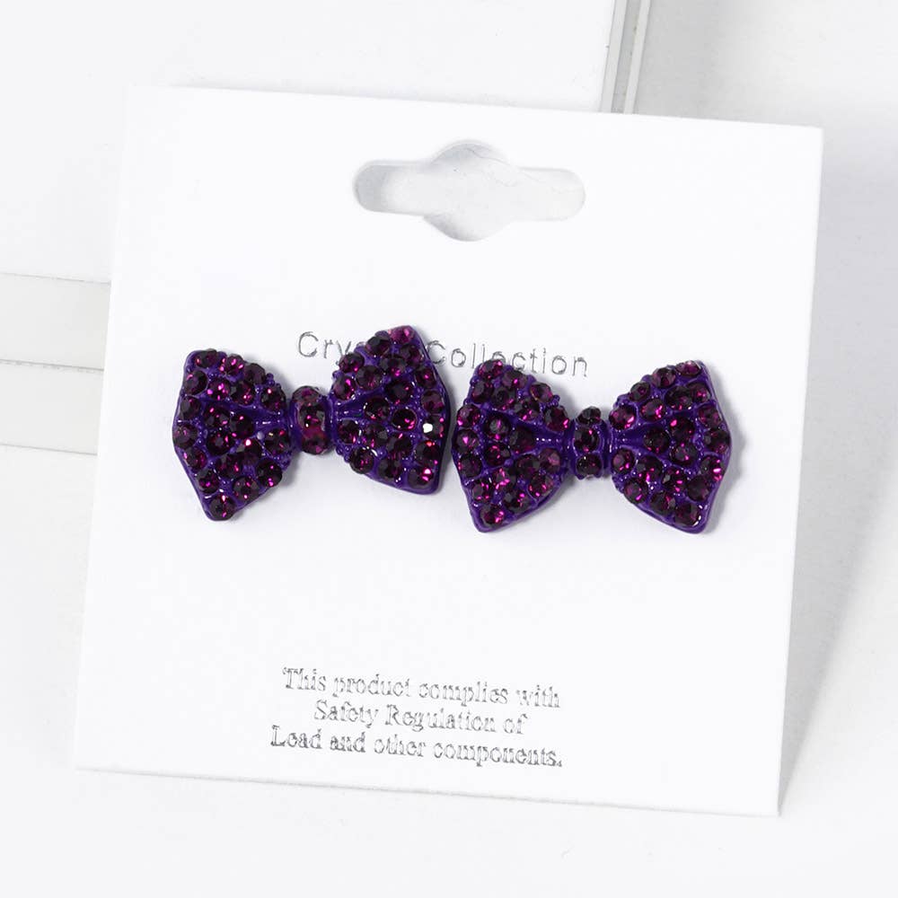 Crystal Rhinestone Bow Stud Earrings: Peridot