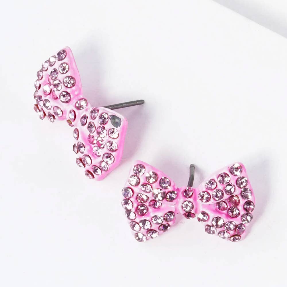 Crystal Rhinestone Bow Stud Earrings: Light,Siam