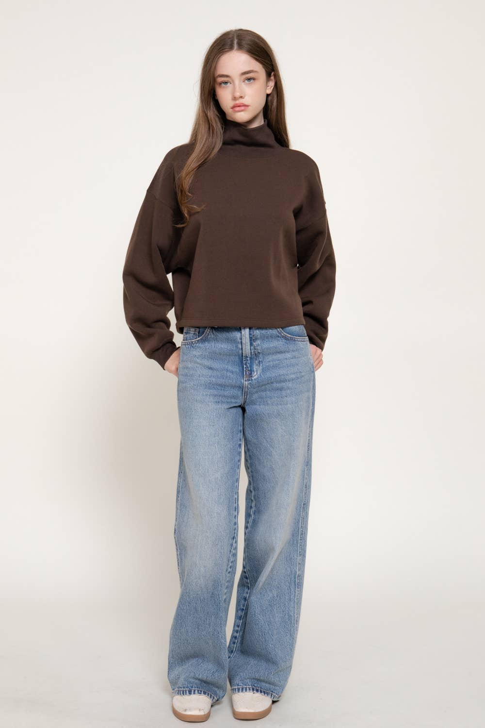 Ribbed Mock Neck Inner Brushed Sweatshirt
