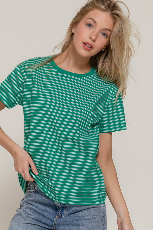 Short Sleeve Round Neck Y/D Stripe Tee