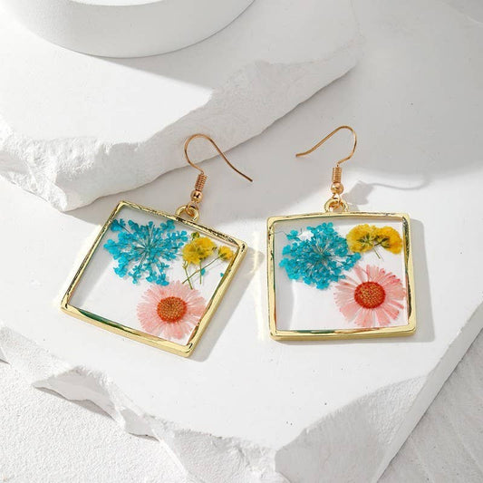 Vintage Dried Flower Earrings SQUARE