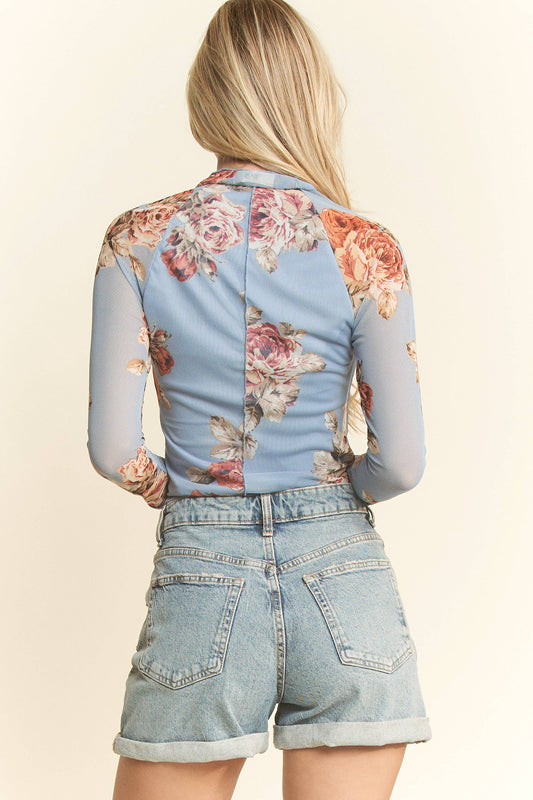 FLORAL PRINT MESH TOP