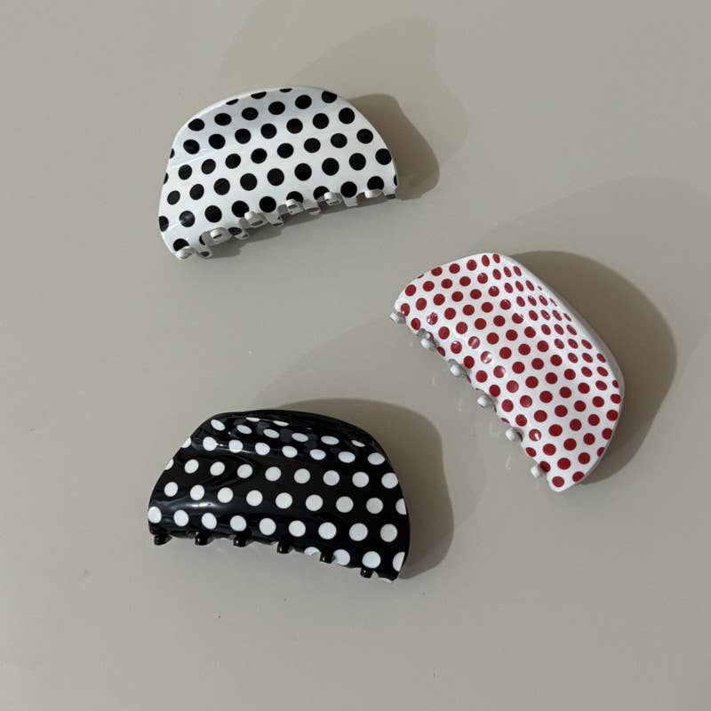 JUMBO POLKA DOT HAIR CLAW CLIPS | White