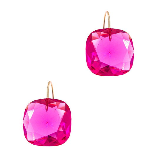 Hot Pink Crystal with Gold Drop 1" Earring