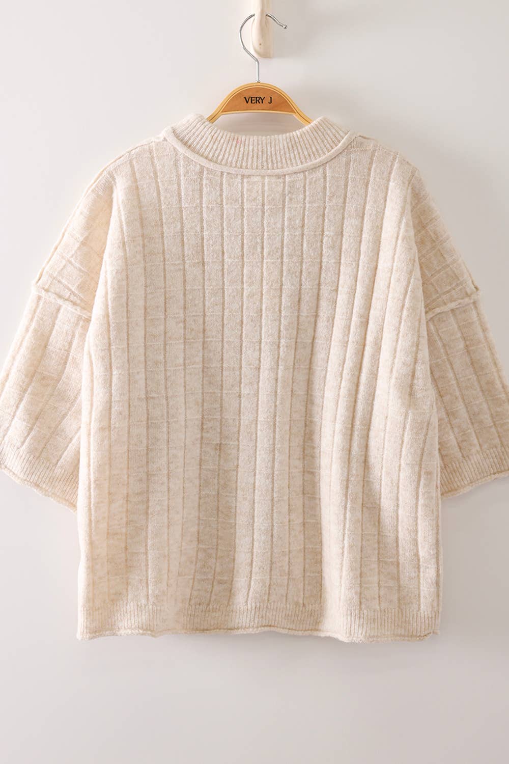 12W3734N-Cropped Length Ribbed Knit Sweater: OATMEAL / S-M-L/2-2-2