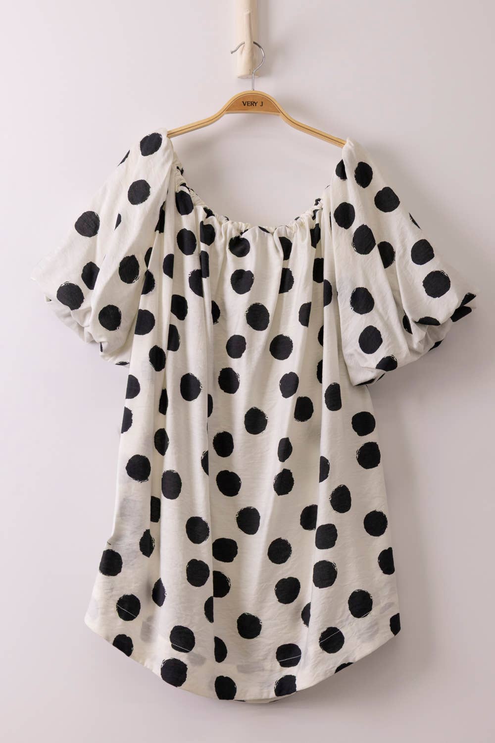 Elastic Detail Polka Dot Woven Mini Dress