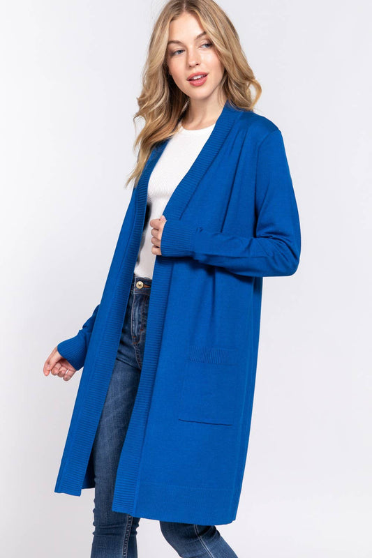 Rib Banded Open Sweater Cardigan