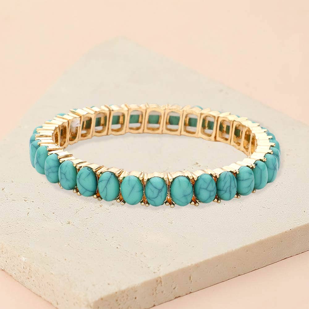 Turquoise Oval Stone Cluster Stretch Evening Bracelet