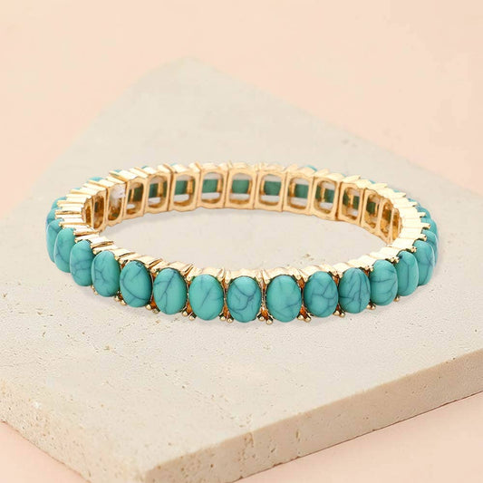 Turquoise Oval Stone Cluster Stretch Evening Bracelet