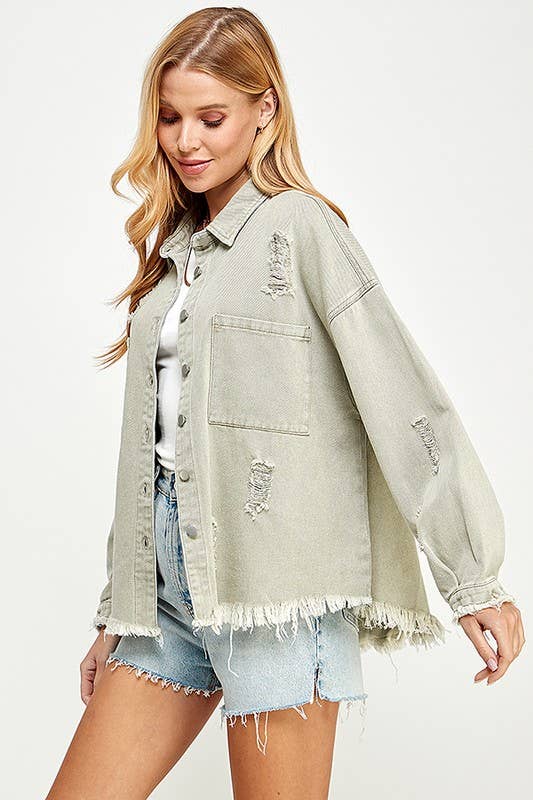 Plus Long Sleeve Distressed Jacket