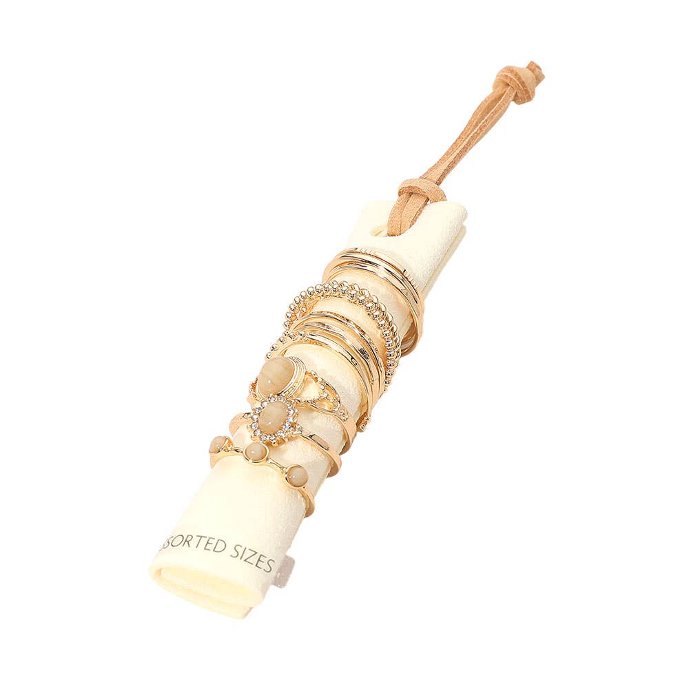 12PCS - Assorted Stacking Ring Set: Gold,Ivory