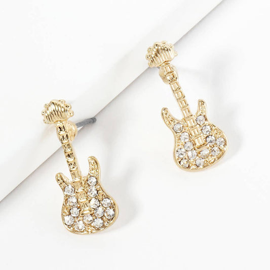 Crystal Stone Paved Guitar Stud Earrings