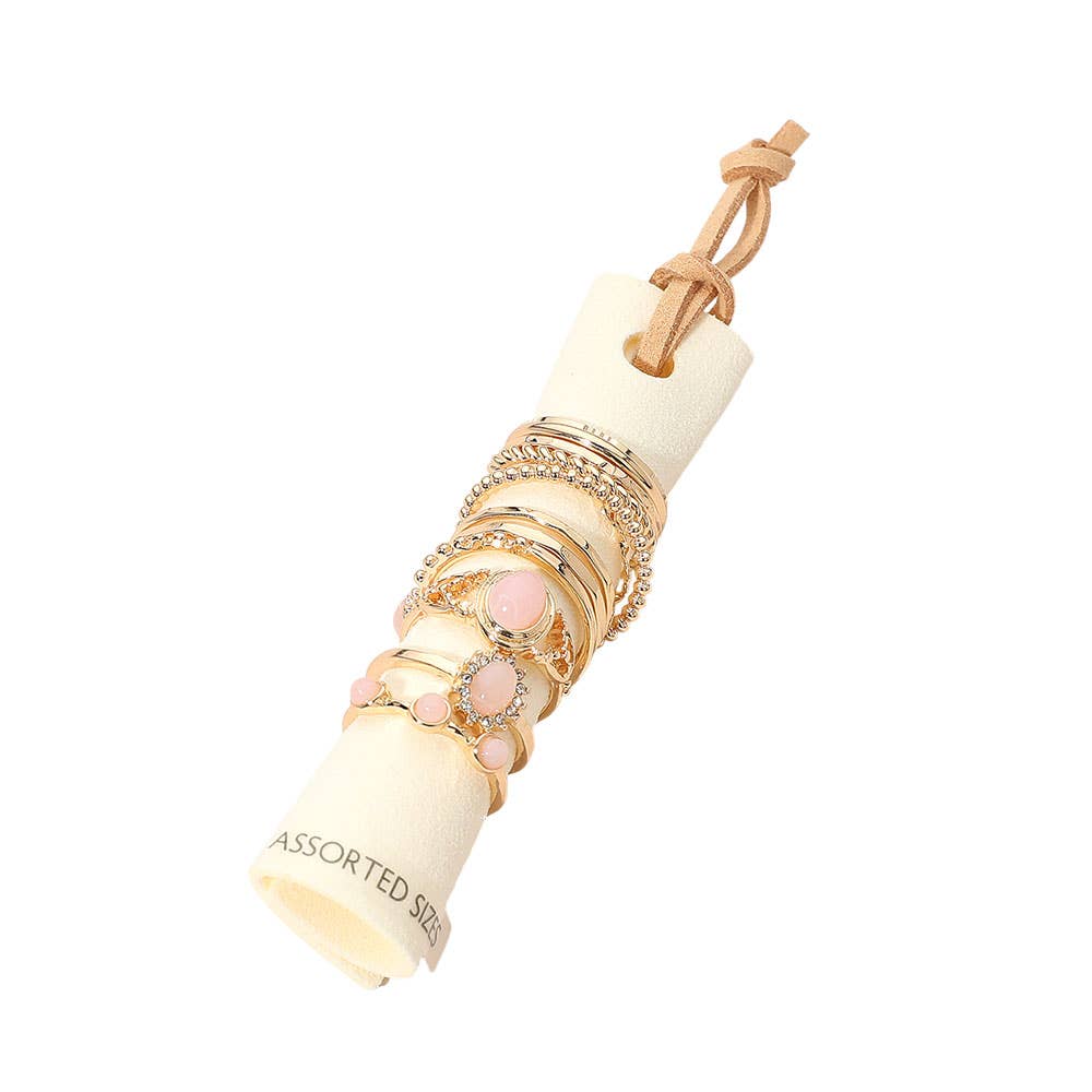 12PCS - Assorted Stacking Ring Set: Gold,Pink