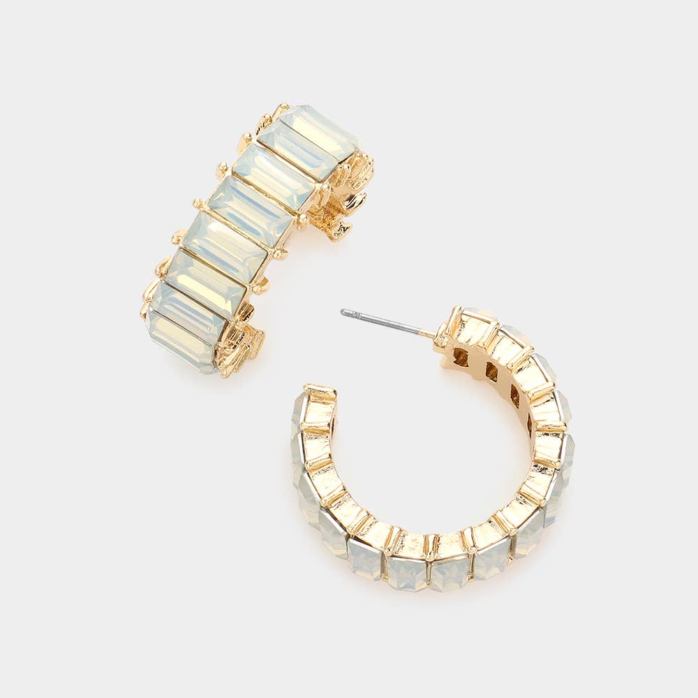 Baguette Stone Cluster Hoop Evening Earring