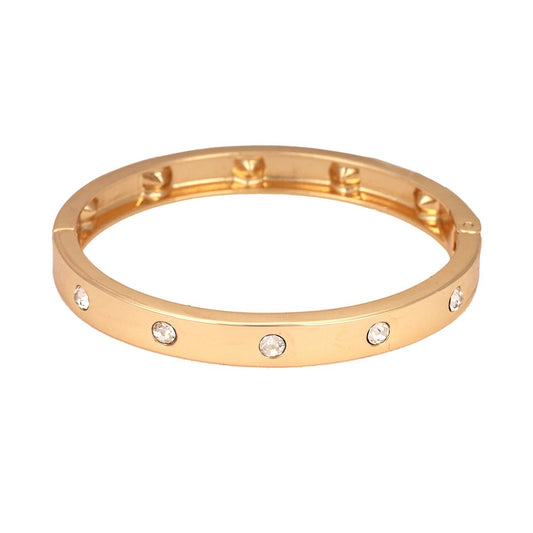 Gold Hinged Bracelet with Rhinestone Accents