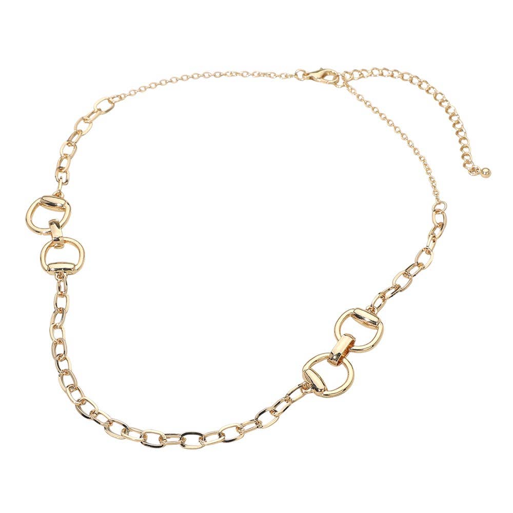 Horsebit Link Chain Necklace: Rhodium