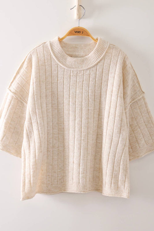 Cropped Length Ribbed Knit Sweater