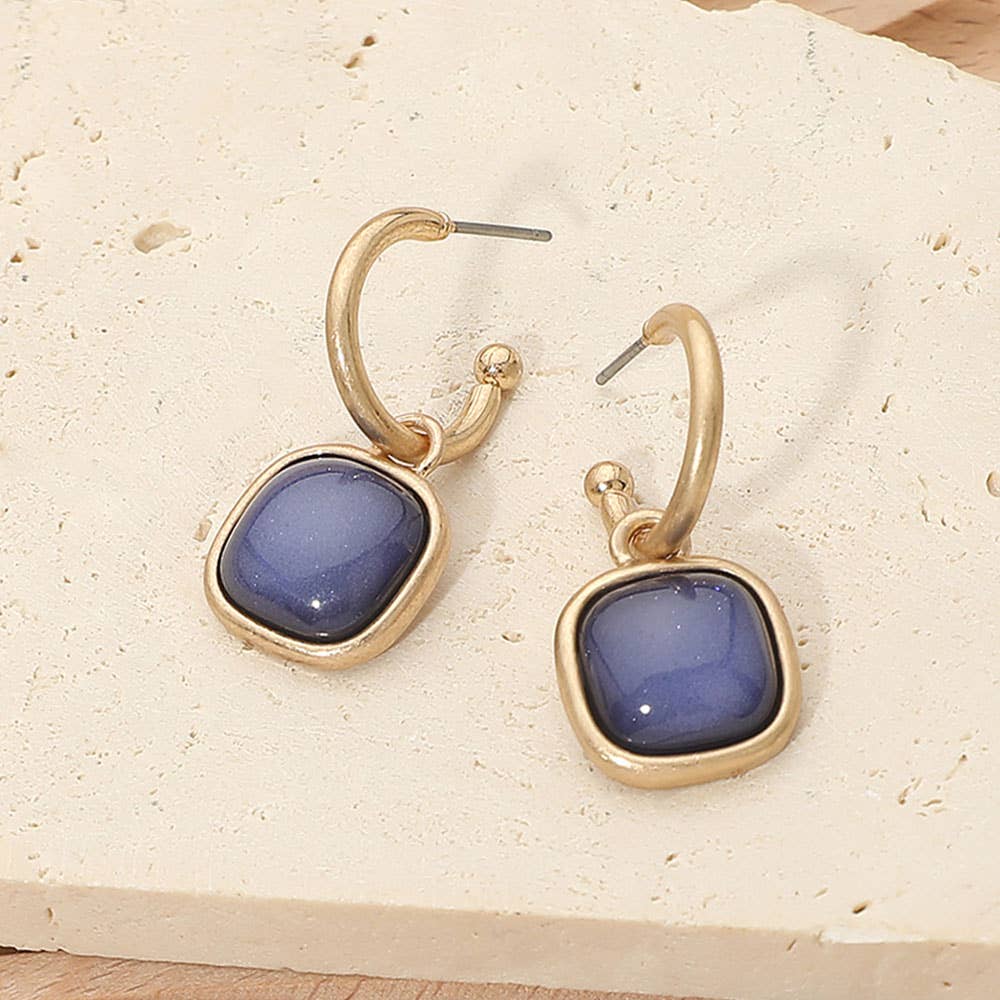 Square Stone Drop Hoop Earrings
