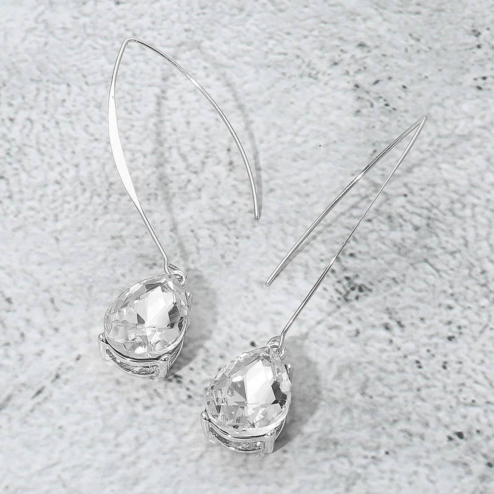 Teardrop Stone Cluster Long Drop Earrings: Red