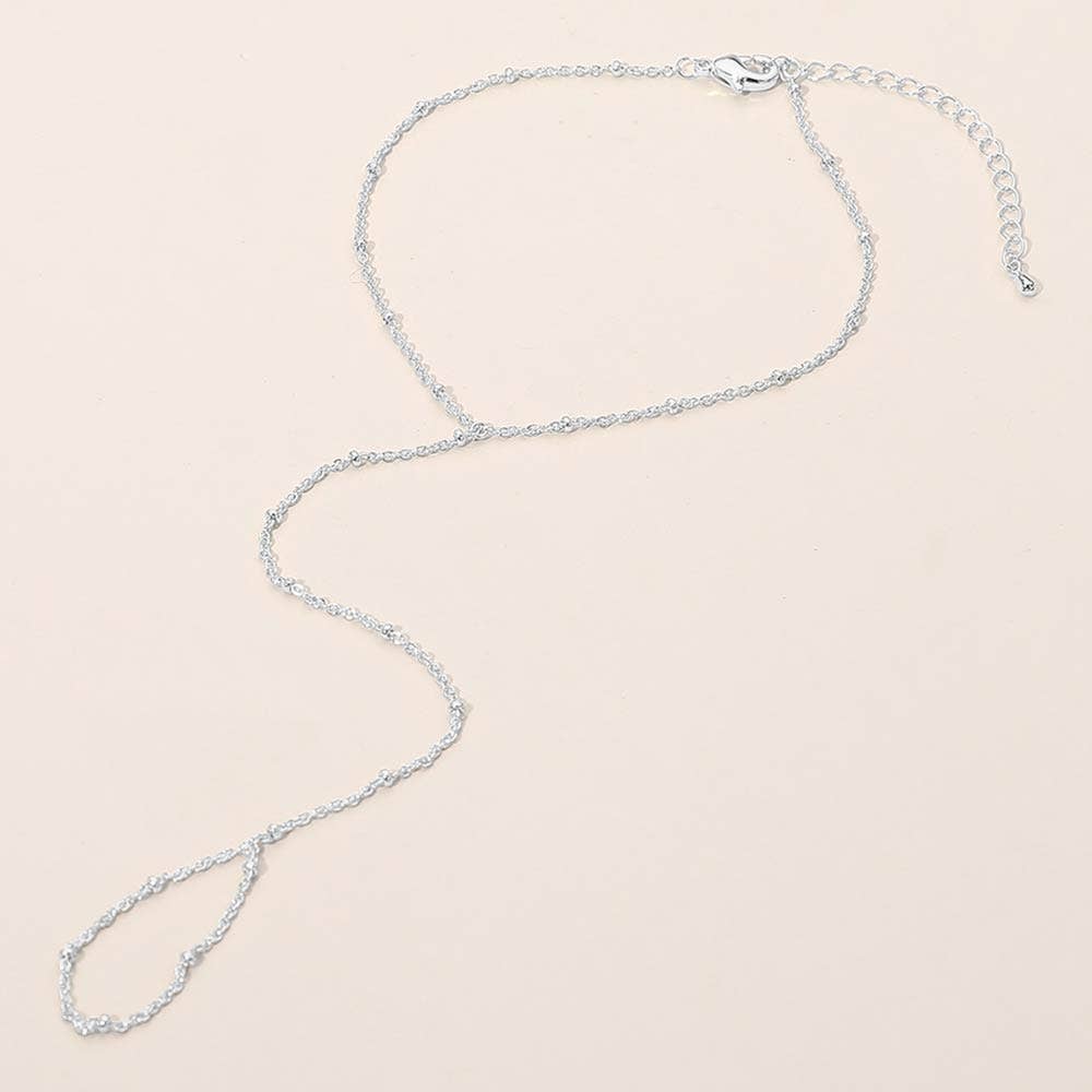 Delicate Beaded Hand Chain Bracelet: Rhodium