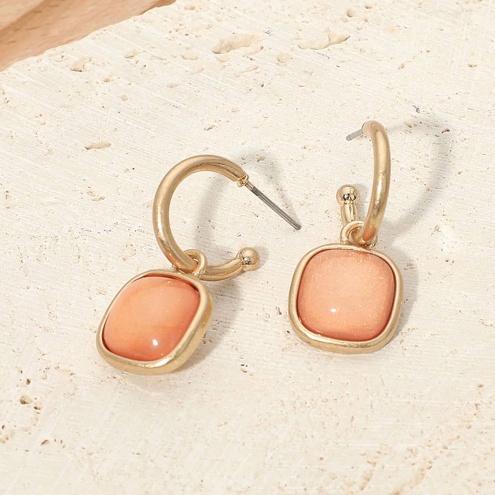 Square Stone Drop Hoop Earrings