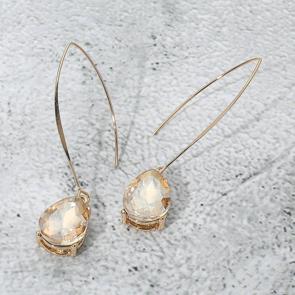 Teardrop Stone Cluster Long Drop Earrings: Red