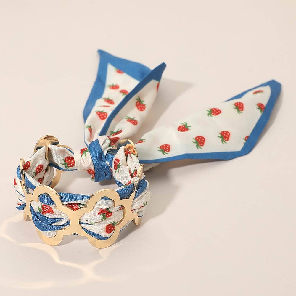 Metal Quatrefoil Ring Patterned Fabric fabric Scarf Adjustable Bracelet: Blue