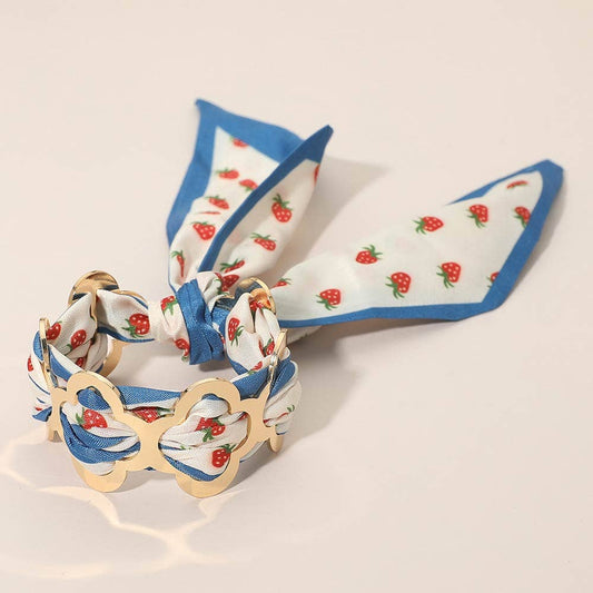 Metal Quatrefoil Ring Patterned Fabric fabric Scarf Adjustable Bracelet: Blue