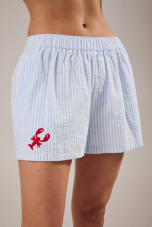 BOXER WITH LOBSTER EMBROIDERY: WHITE-BLUE STRIPE