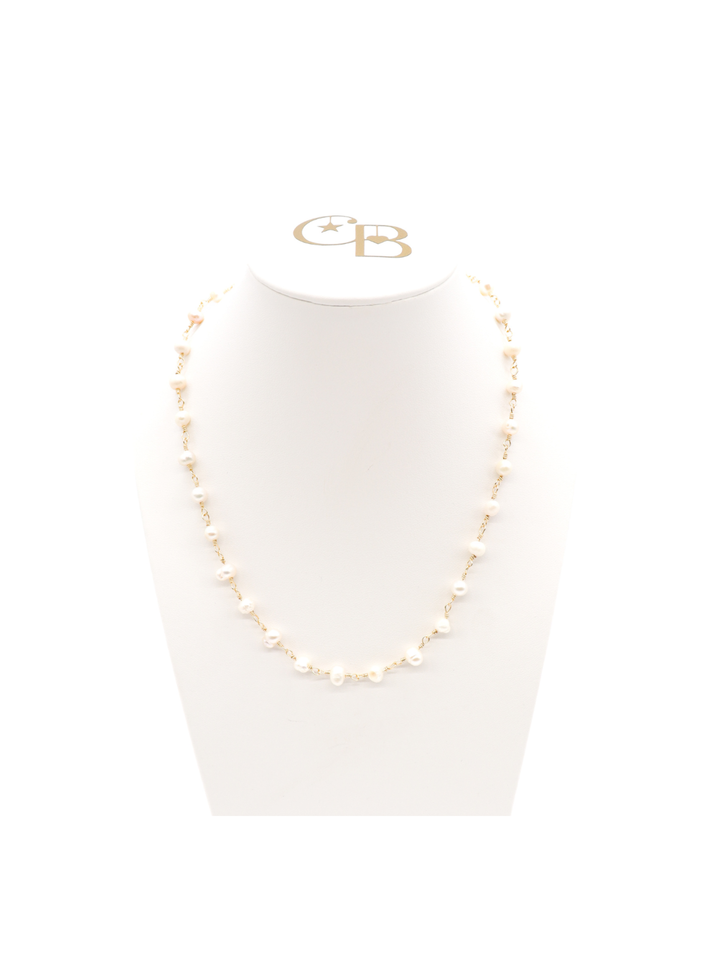 TCB Gold Beth Pearl Charm Necklace