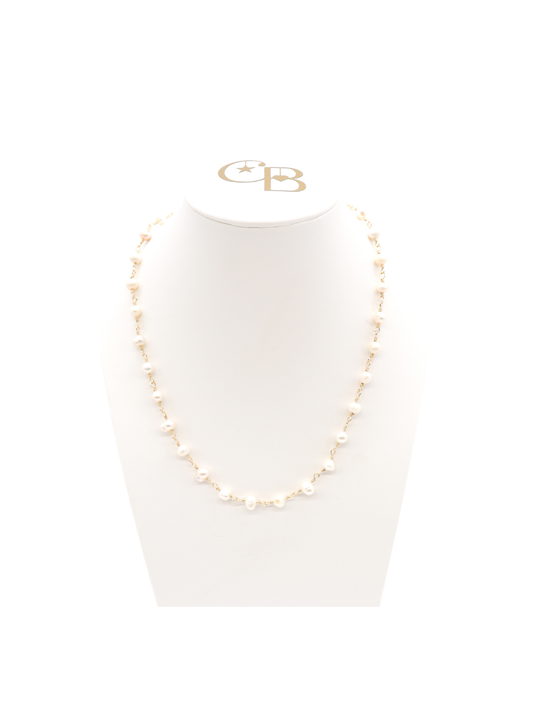 TCB Gold Beth Pearl Charm Necklace