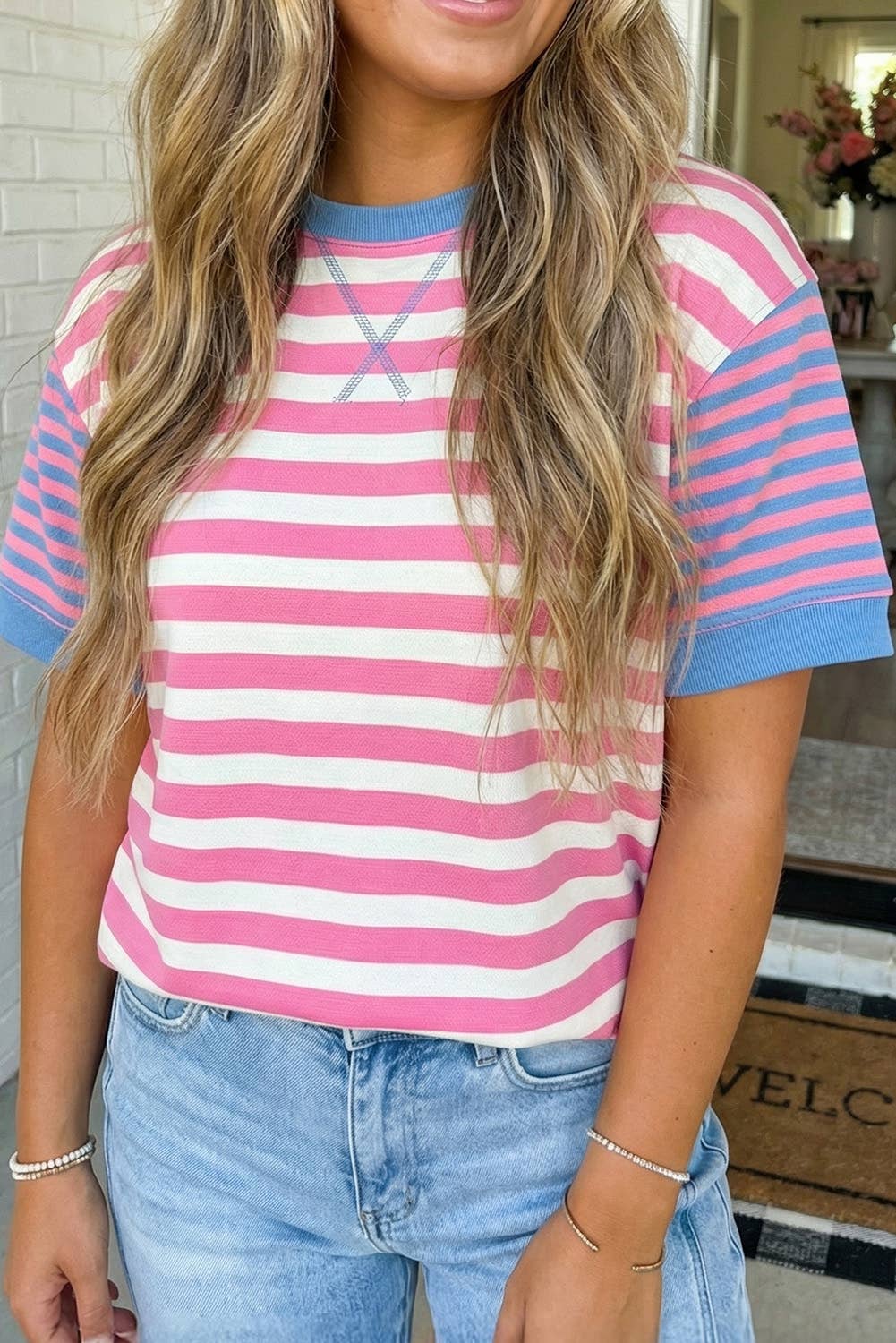 MDB Collection Stripe Contrast Crew Neck Tee