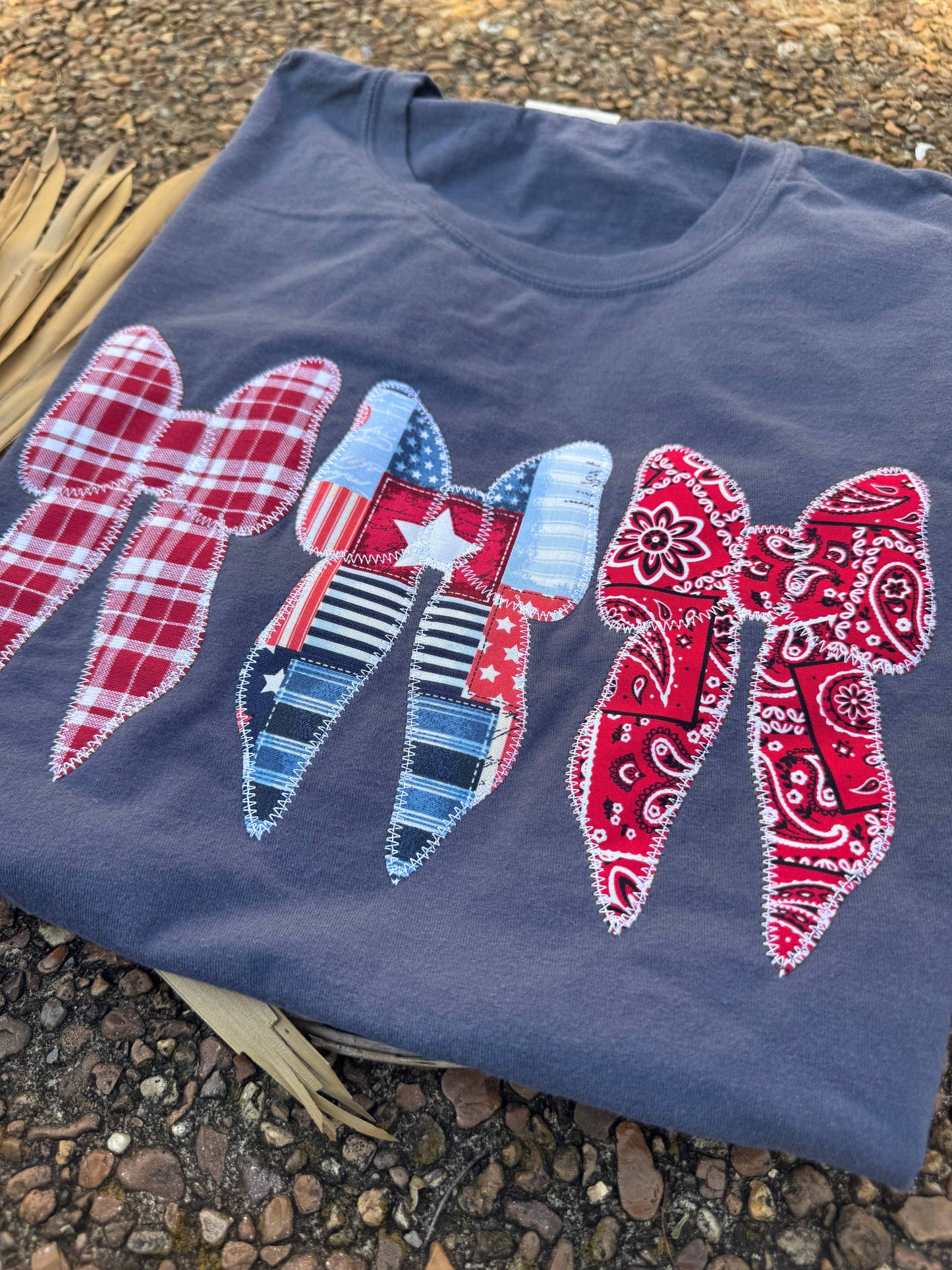 Patriotic Bow Coquette USA Embroidered Patch Tee