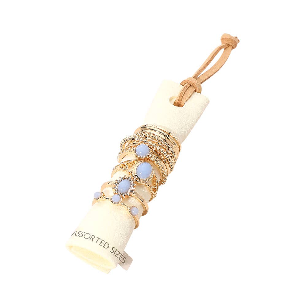 12PCS - Assorted Stacking Ring Set: Gold,Light Blue