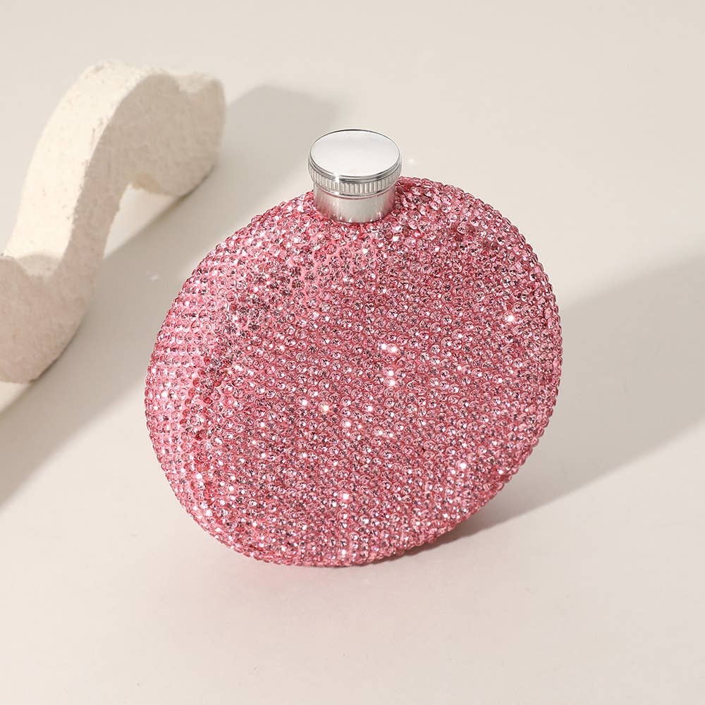 5oz Bling Studded Stainless Steel Round Flask: Clear