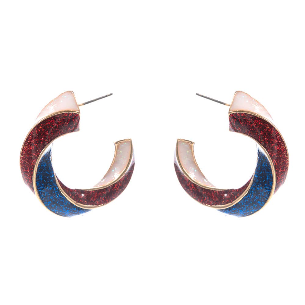 American USA Sparkle Twisted Hoop Earrings